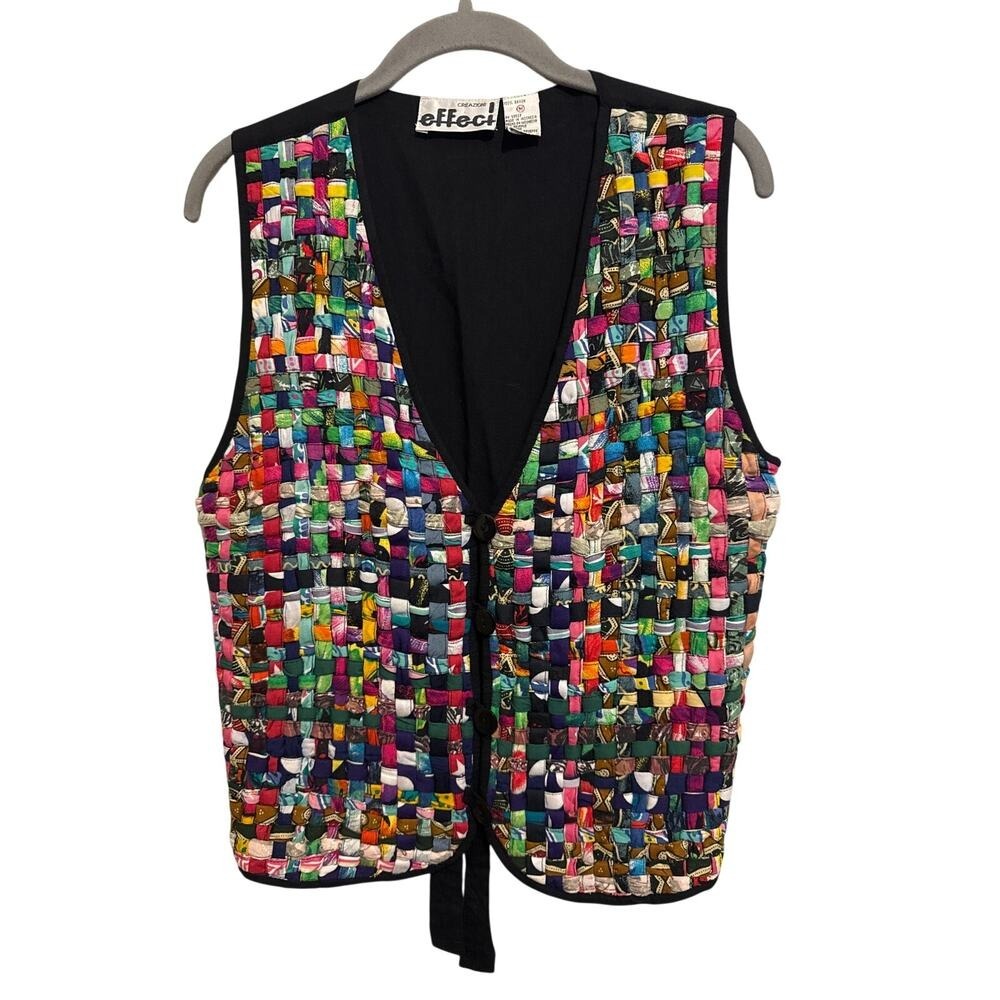 Creazioni Effecti Woven Vest Women's M Multicolor Boho Art to Wear Basketweave